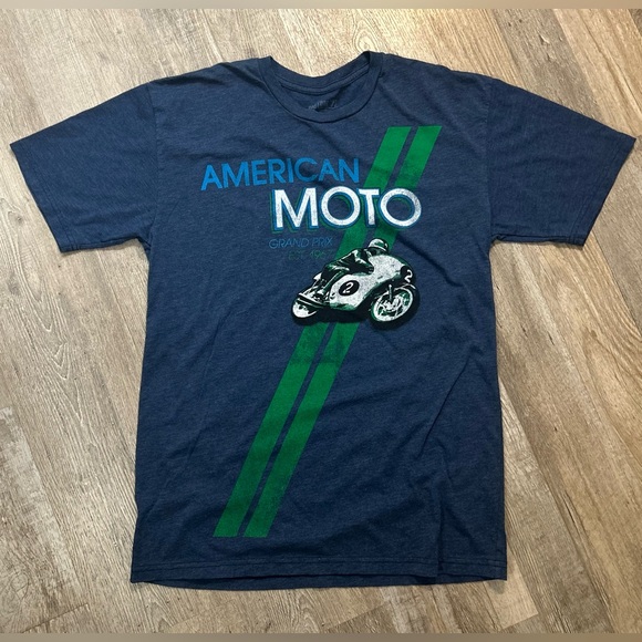 Custom 77 Size M American Moto Grand Prix Blue Graphic Racing Motorcycle Tee - Picture 1 of 5
